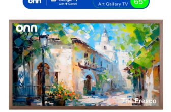 onn 65" Fresco Art Gallery 4K Google TV (Walnut Frame + Mount Kit)