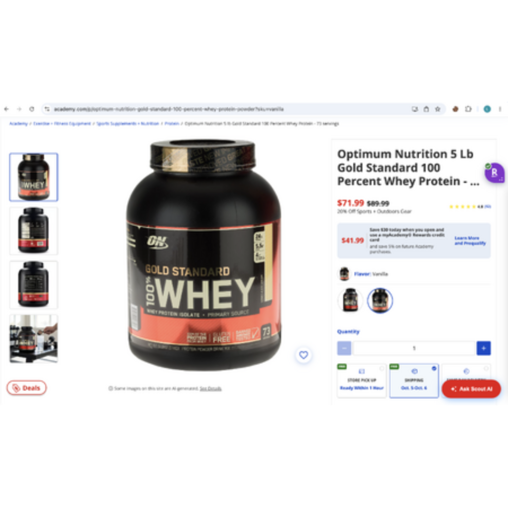 Optimum Nutrition Gold Standard Whey 5 lb Vanilla on Academy for $71.99