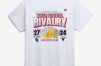 Oklahoma Sooners vs Texas Longhorns 2026 Red River Rivalry score t-shirt in white, OU 27 Texas 24