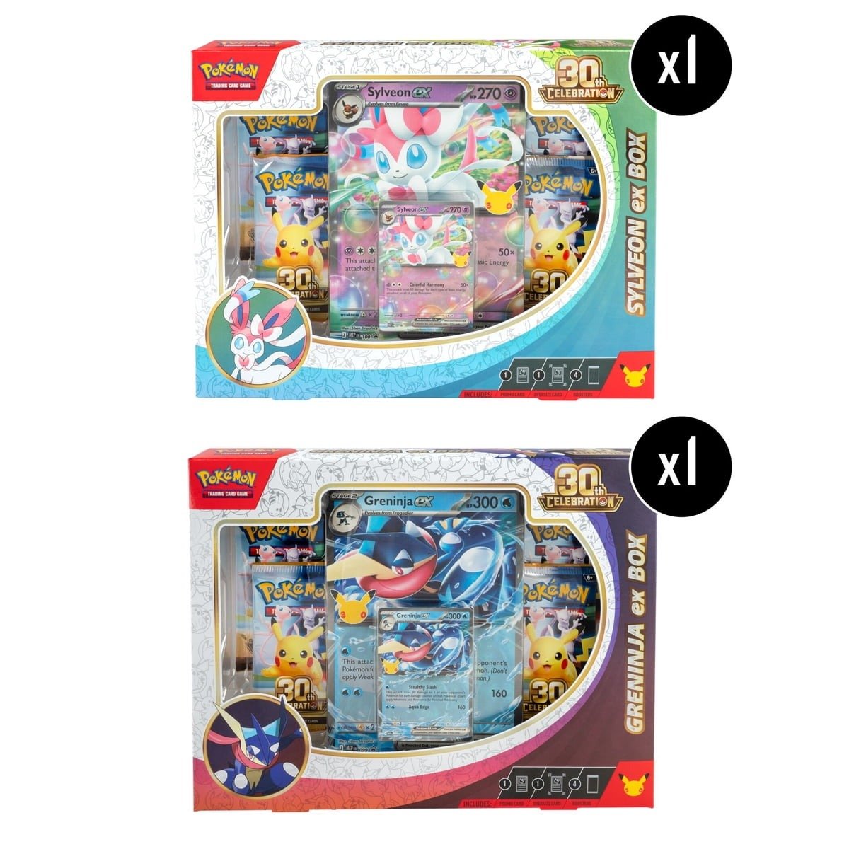 Pokémon TCG 30th Celebration ex Box Bundle with Sylveon ex and Greninja ex