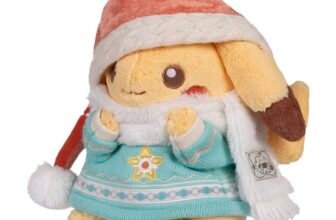 Pikachu Pokemon Holiday Plush 10.5 inch in Santa hat and teal sweater