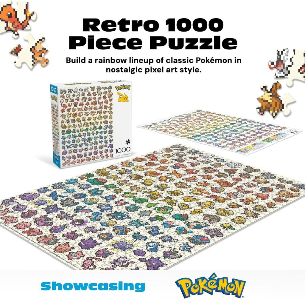 Buffalo Games Pokémon Pixel Rainbow 1000-piece puzzle finished puzzle and poster