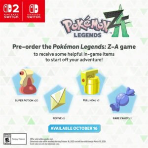 Pokémon Legends: Z-A pre-order bonus items Super Potion Revive Full Heal Rare Candy