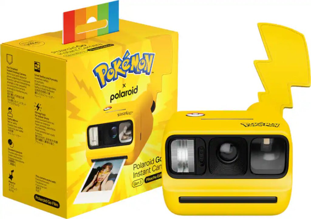 Pokemon x Polaroid Go Generation 3 Pikachu Edition yellow instant camera next to retail box