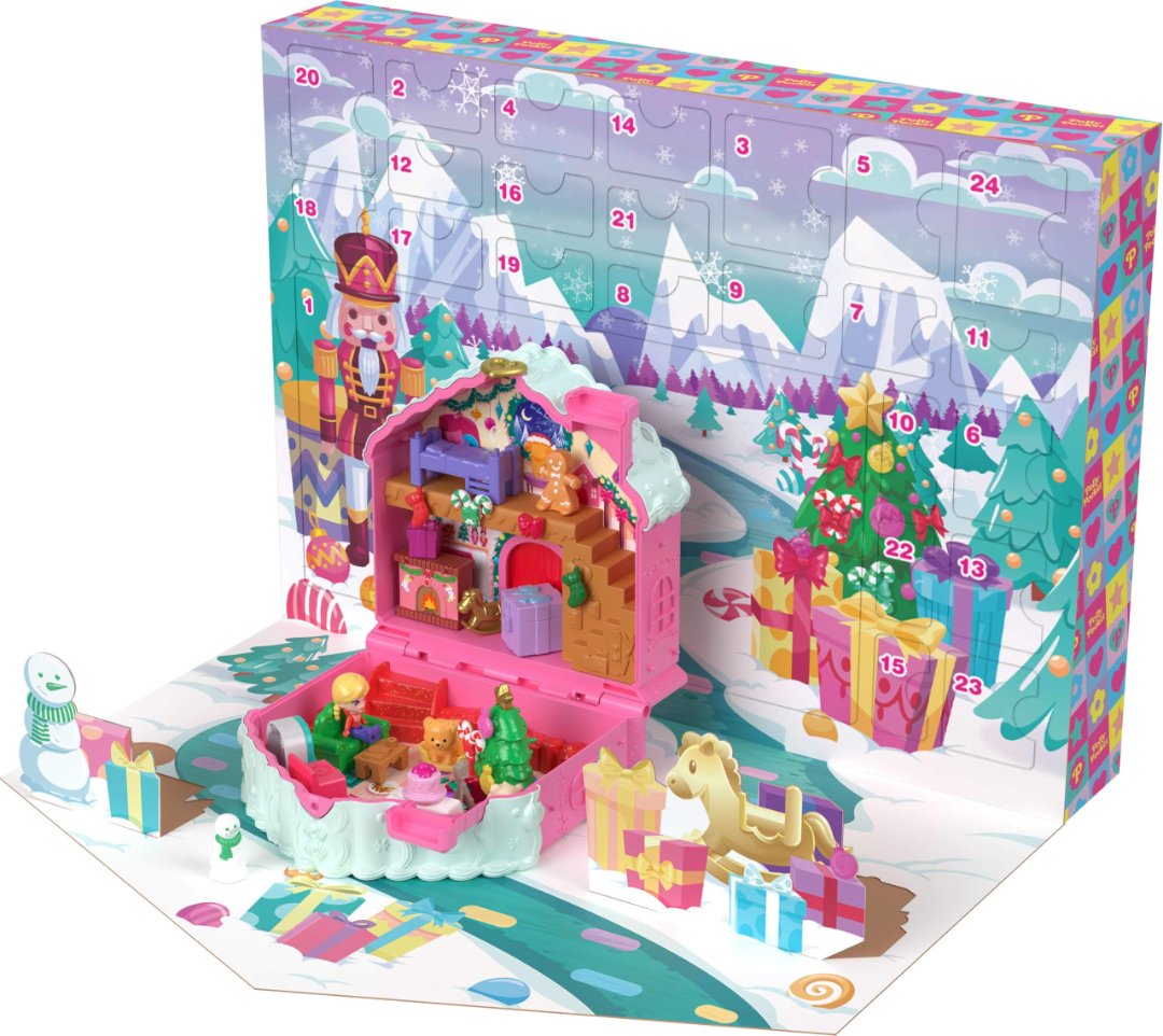 Polly Pocket Gingerbread House Advent Calendar opened with the playset and holiday accessories