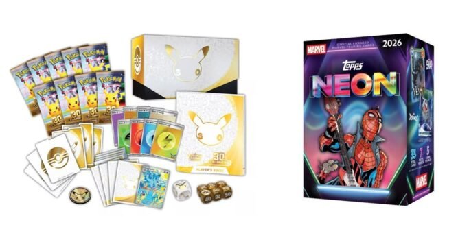 Pokemon TCG 30th Celebration Elite Trainer Box and 2026 Topps Neon Marvel box