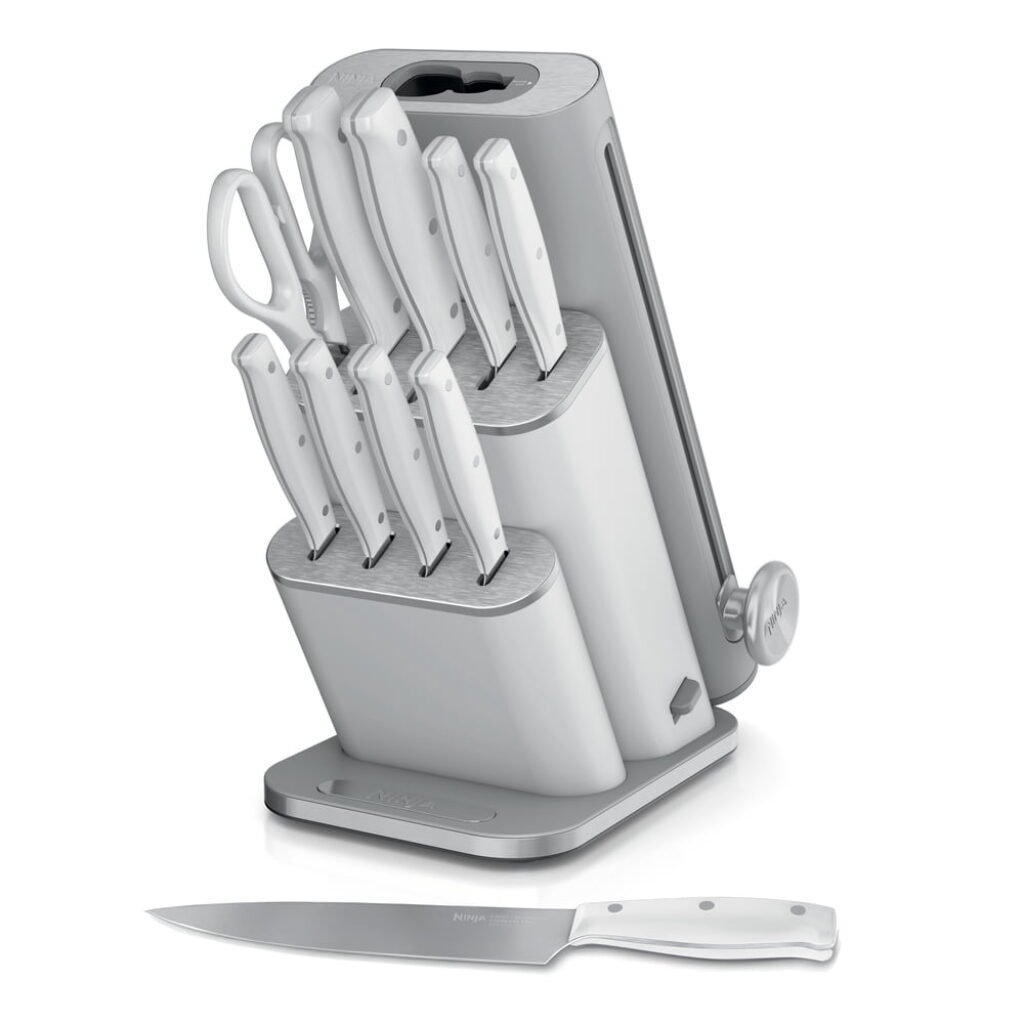 Ninja NeverDull 11-Piece Knife System in light gray with block and knives