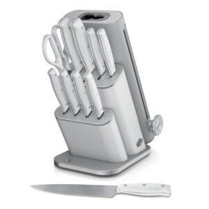 Ninja NeverDull 11-Piece Knife System in light gray with block and knives