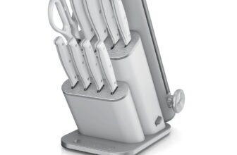 Ninja NeverDull 11-Piece Knife System in light gray with block and knives