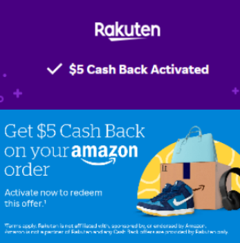 Rakuten $5 Cash Back on Amazon order offer