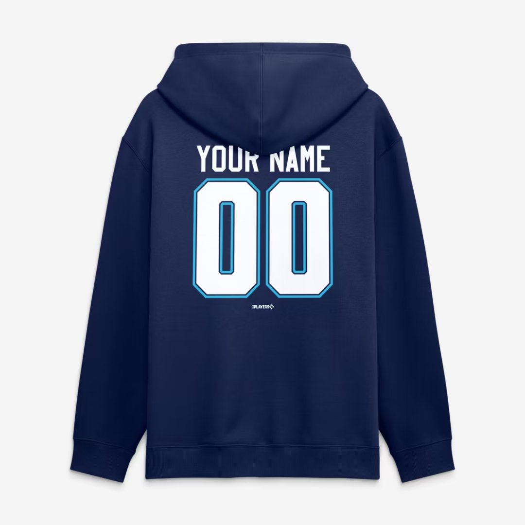 Back of the navy Rays custom hoodie with your name and number