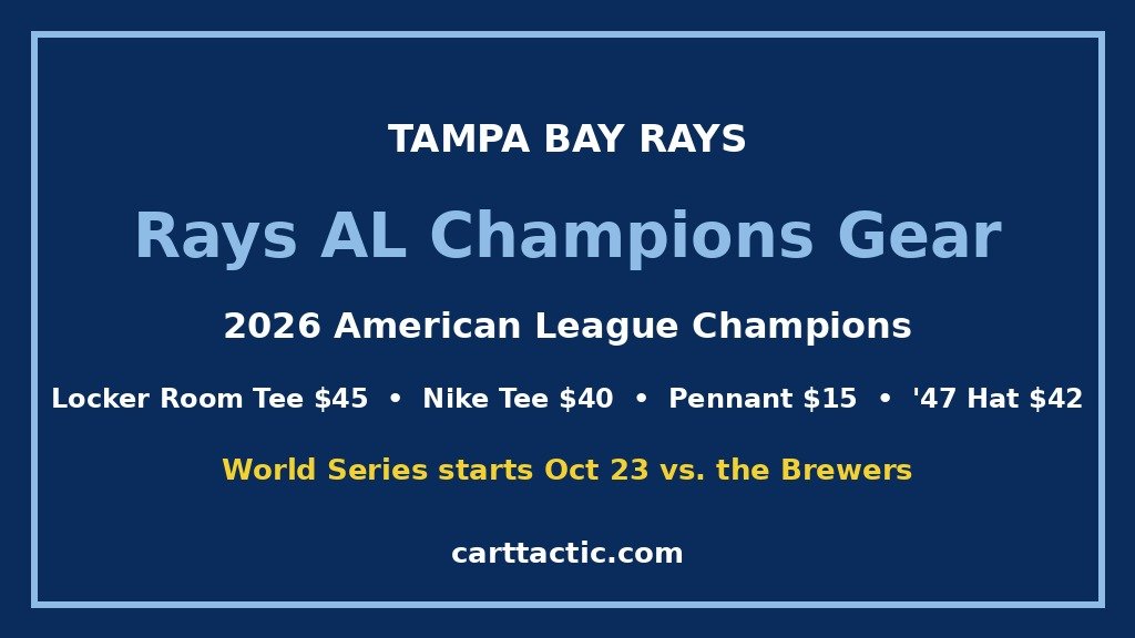 Rays AL Champions Gear card in navy and light blue