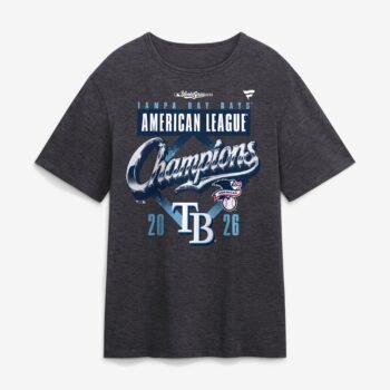 Tampa Bay Rays 2026 American League Champions locker room tee in heather charcoal