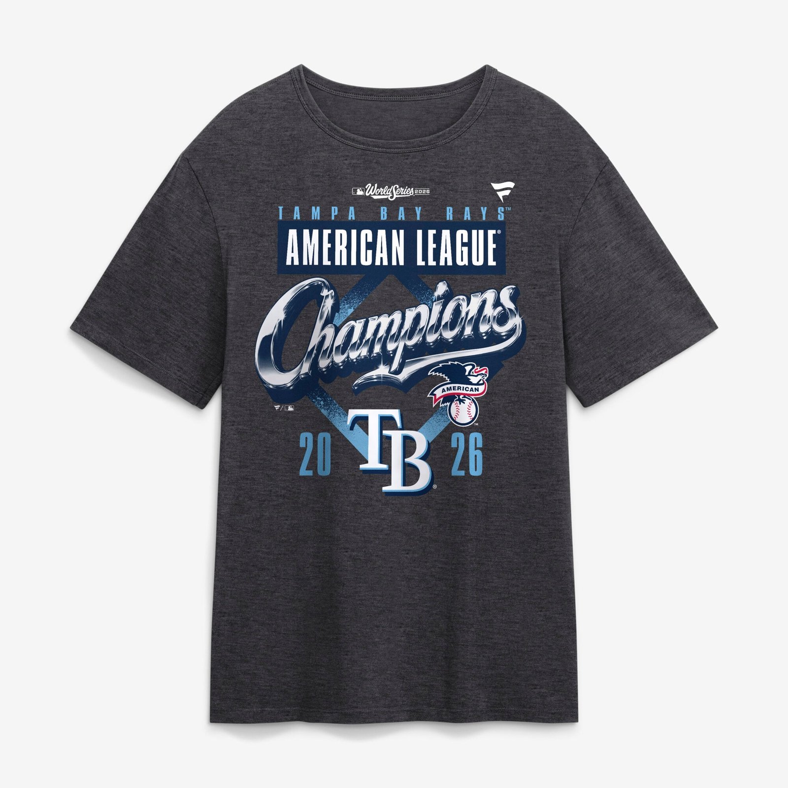 Tampa Bay Rays 2026 American League Champions locker room tee in heather charcoal