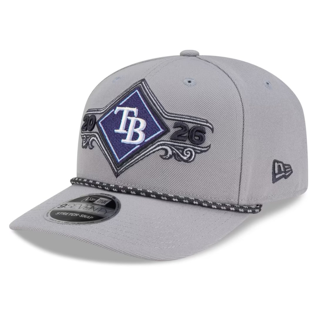 Gray Rays New Era 2026 ALDS Champions locker room hat with TB diamond patch and rope