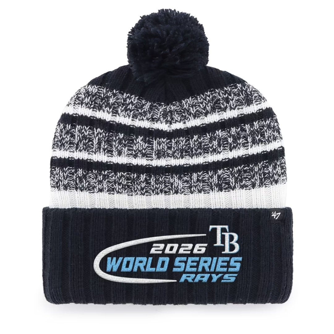 Navy Tampa Bay Rays '47 2026 World Series Tavern cuffed knit hat with pom, front