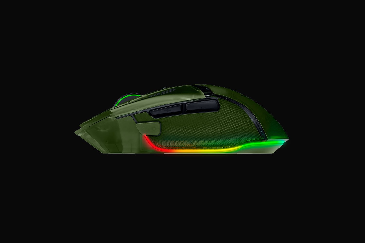 Razer Basilisk V3 Pro 35K Xbox 25th Anniversary Edition mouse in translucent green with RGB underglow