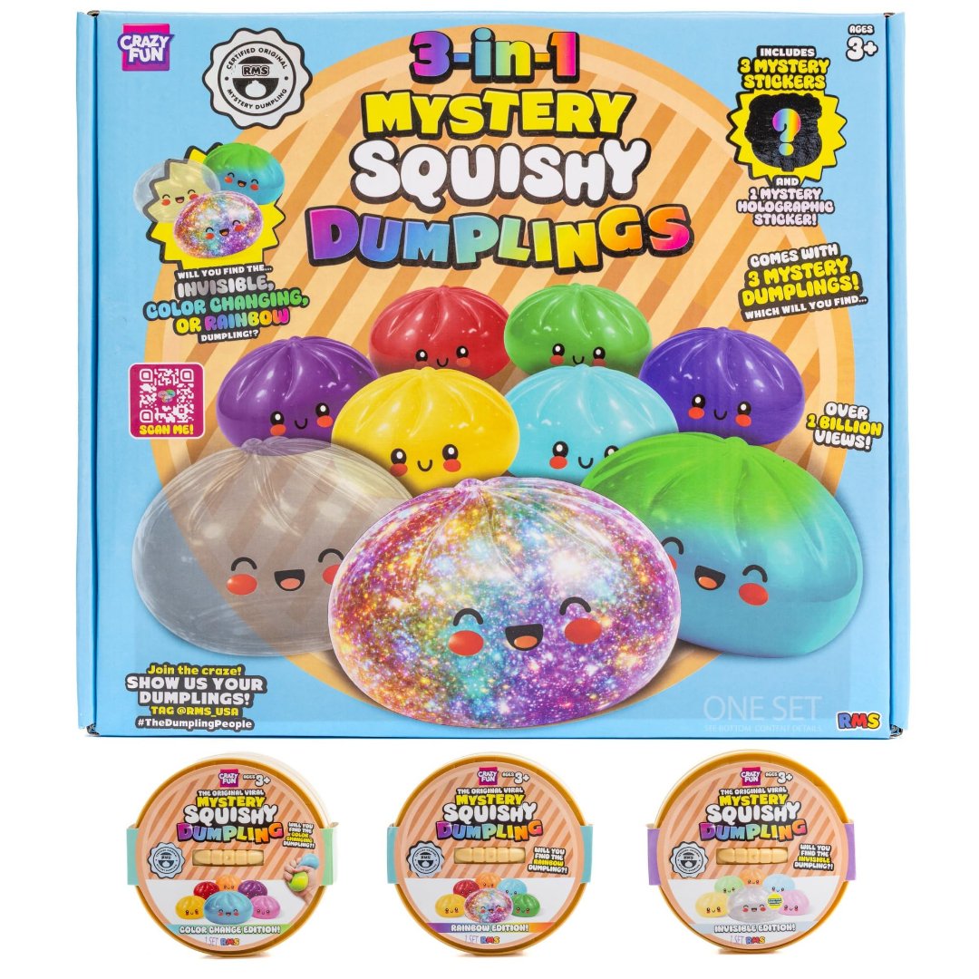 RMS Original Squishy Dumpling 3-Pack Mystery Box with three containers