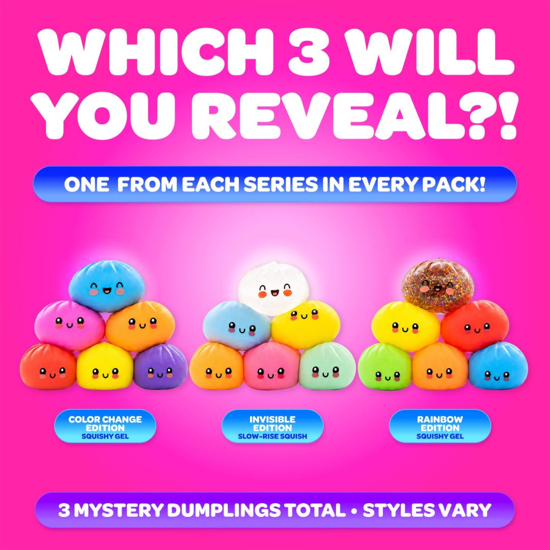 One squishy dumpling from each series in every pack