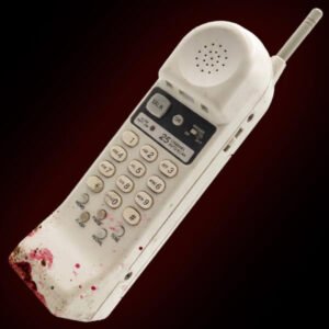 Scream 30th Anniversary replica cordless phone with blood splatters and iconic quotes