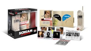 Scream 30th Anniversary Collector’s Set full contents: box, bloody replica phone, Woodsboro evidence folder, Polaroids, newspaper clipping