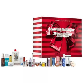 Sephora Favorites 25 Days of Beauty Must Haves Advent Calendar box with all 25 products lined up