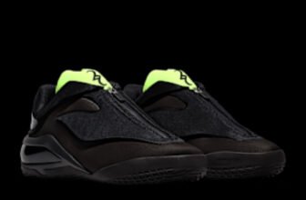 Nike SHAI 001 Shroud Shock black basketball shoes with neon green heel tab
