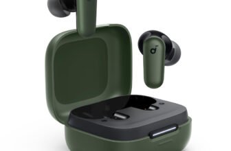 Soundcore P30i by Anker noise cancelling earbuds in green with open charging case