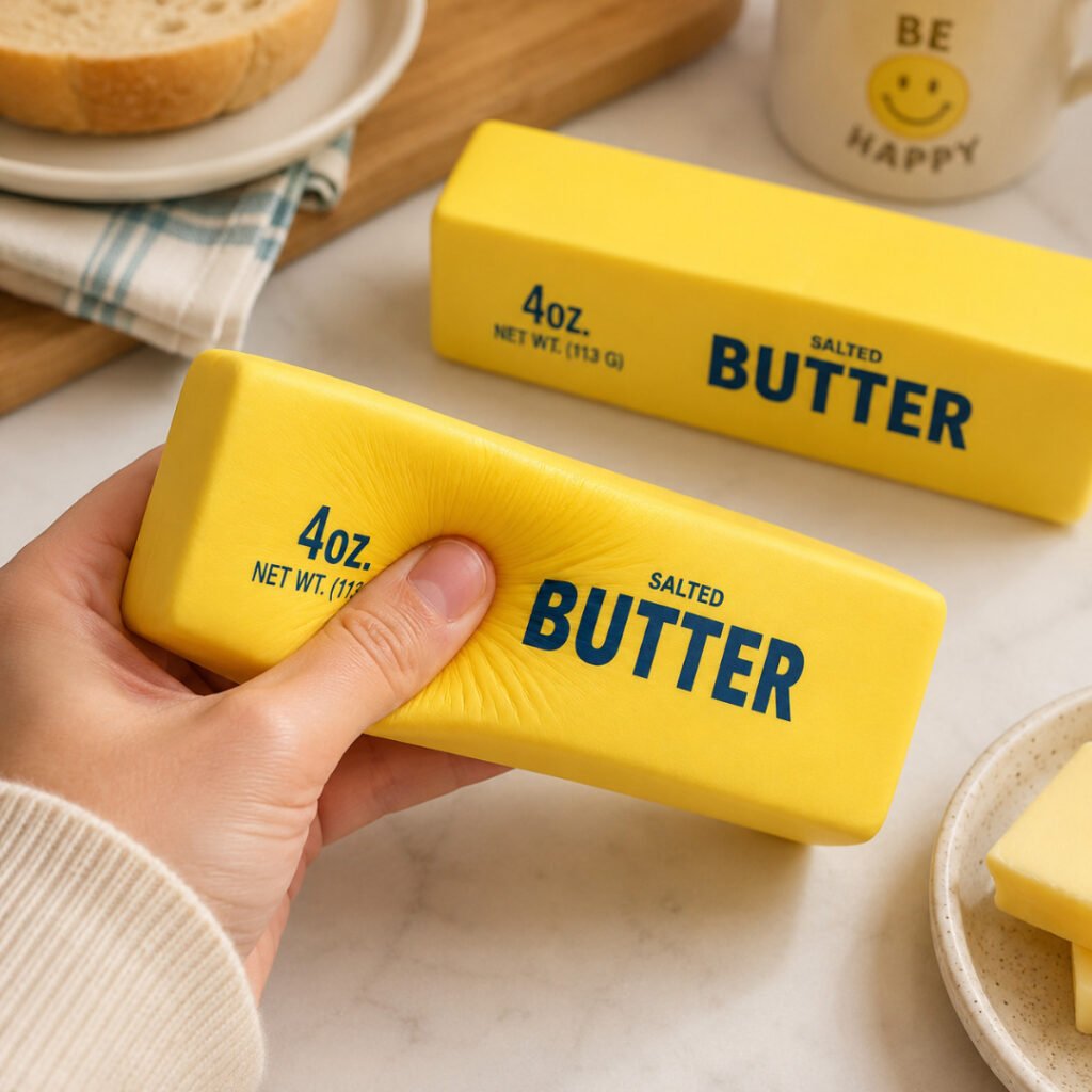 2-Pack Squishy Butter Stick Toy being squeezed - Woot deal