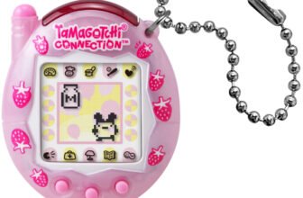 Tamagotchi Connection Strawberry Pearl Milk virtual pet with pink pearl shell and strawberries