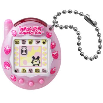Tamagotchi Connection Strawberry Pearl Milk virtual pet with pink pearl shell and strawberries