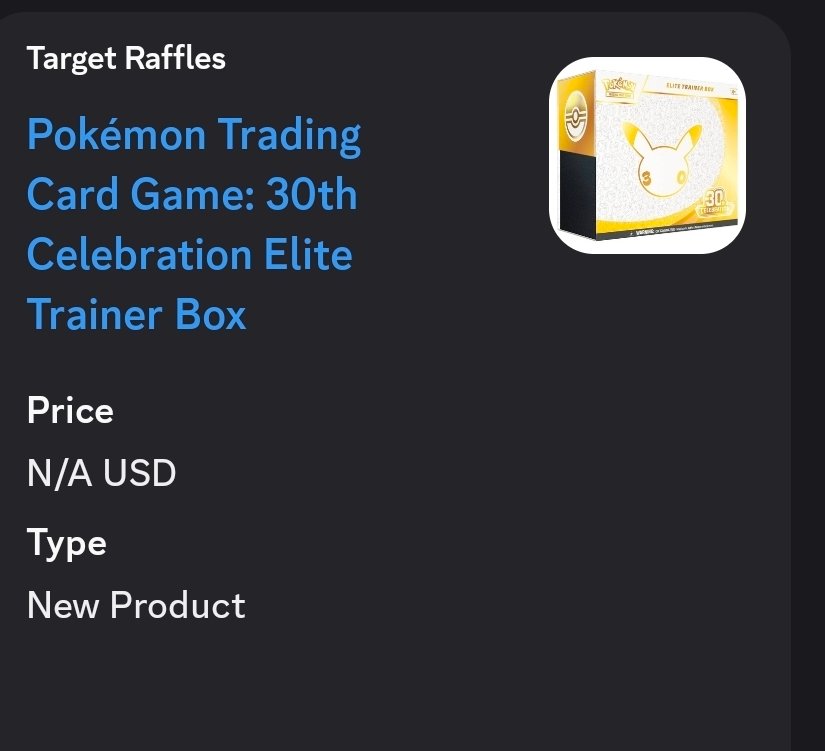 Staged Target drawing listing for the Pokemon TCG 30th Celebration Elite Trainer Box