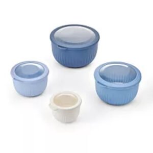 The Big One nesting bowls with lids arranged in a staggered group