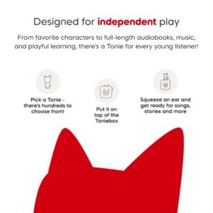 How Toniebox 2 works: pick a Tonie, put it on top, squeeze an ear to play