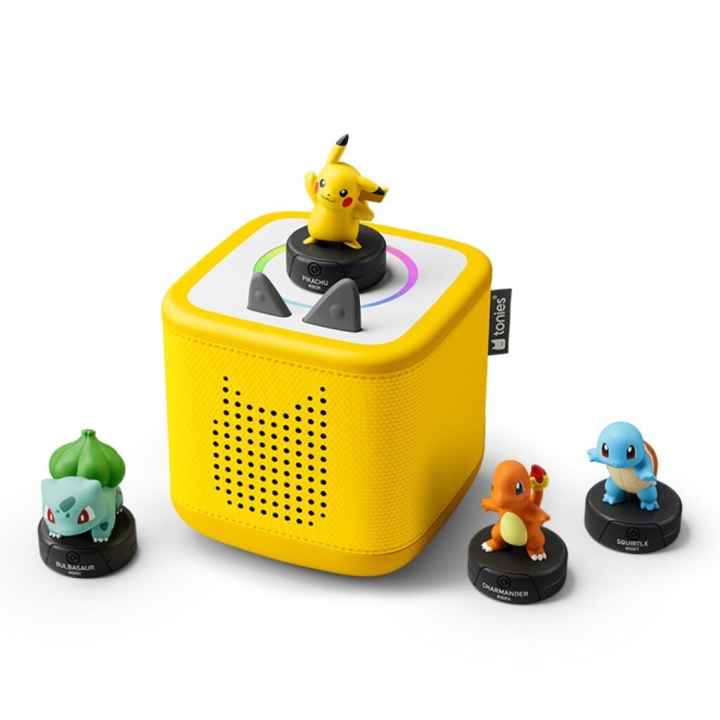 Yellow Toniebox 2 with Pikachu, Bulbasaur, Charmander and Squirtle Tonies