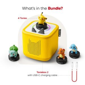 What is in the Toniebox 2 Pokemon bundle: Toniebox 2, 4 Tonies and a USB-C charging cable