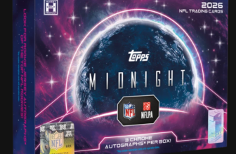 2026 Topps Midnight Football First Day Issue hobby box art with NFL and NFLPA logos and 3 Chrome autographs per box