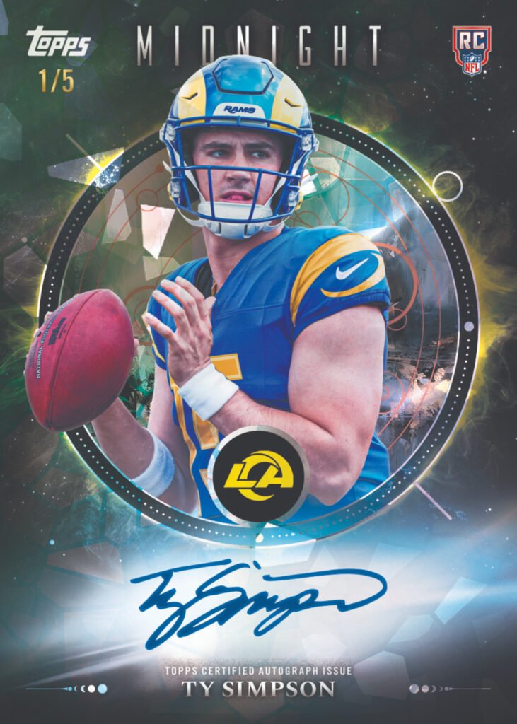 2026 Topps Midnight Football Ty Simpson rookie autograph card numbered to 5