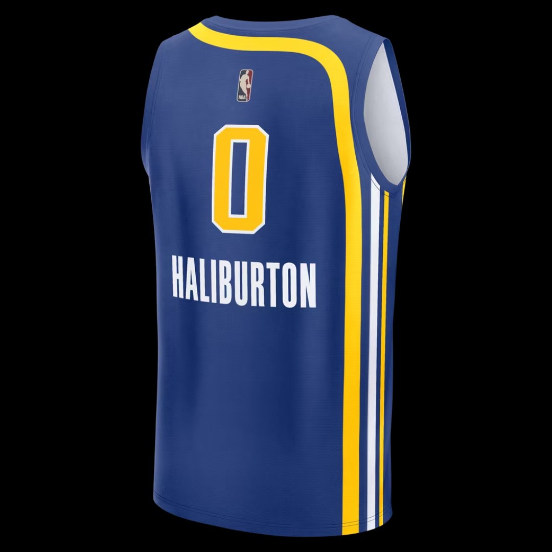 Back of the royal Pacers Classic Edition jersey with HALIBURTON 0