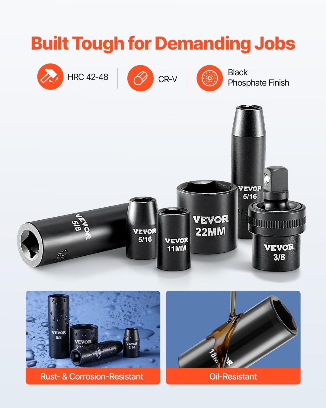 VEVOR 3/8 inch drive 50-piece impact socket set