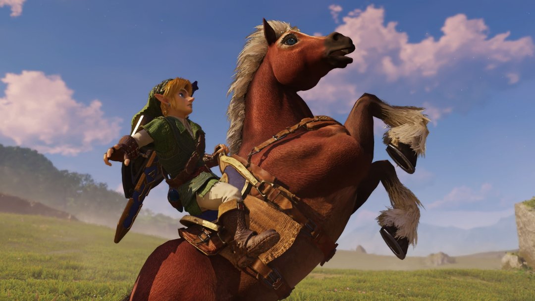 Link riding Epona in Hyrule Field