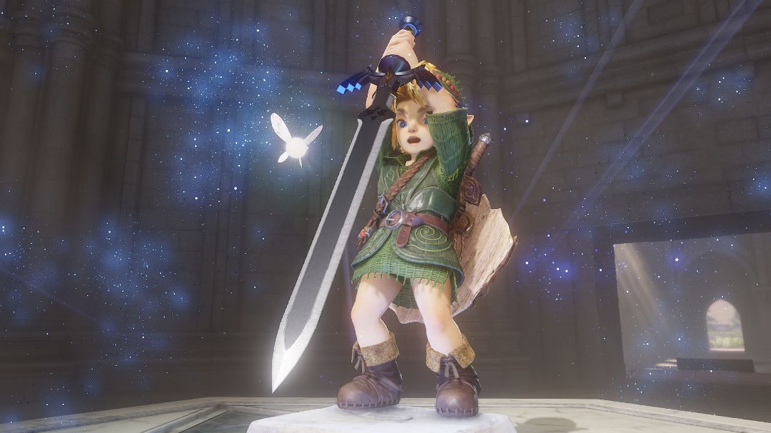 Young Link pulling the Master Sword
